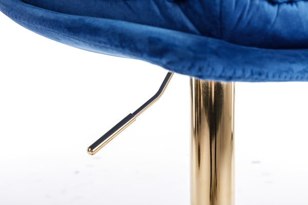 English Elm Set of 2 Velvet Swivel Bar Stools with Gold Legs, Chrome Footrest, Height Adjustable Modern Counter Chairs Blue W124983608