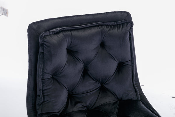 English Elm Set of 2 Velvet Swivel Bar Stools with Gold Legs, Chrome Footrest, Height Adjustable Modern Counter Chairs Black W124983609