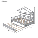 Hearth and Haven Wooden Full Size House Bed with Twin Size Trundle, Kids Bed with Shelf WF301683AAE