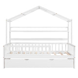 Hearth and Haven Wooden Twin Size House Bed with Trundle, Kids Bed with Shelf WF301682AAK