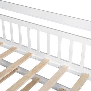 English Elm Wooden House Frame Twin Bed with Trundle and Shelf Pinewood Kids Bedroom N733S371264K