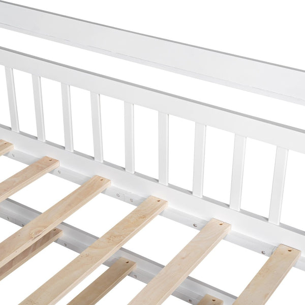 English Elm Wooden House Frame Twin Bed with Trundle and Shelf Pinewood Kids Bedroom N733S371264K