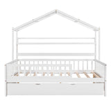 Hearth and Haven Wooden Full Size House Bed with Twin Size Trundle, Kids Bed with Shelf WF301683AAK