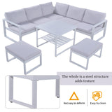 English Elm [Not Allowed To Sell To Wayfair] Industrial Style Outdoor Sofa Combination Set With 2 Love Sofa,1 Single Sofa,1 Table,2 Bench