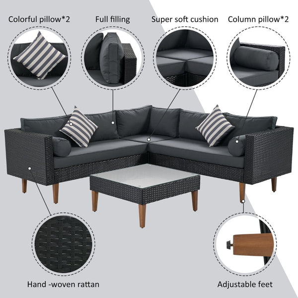 English Elm <old Sku Fg201221aae> Go L-shaped Wicker Patio Set Resort Style Outdoor Sectional with Coffee Table N704G201221E