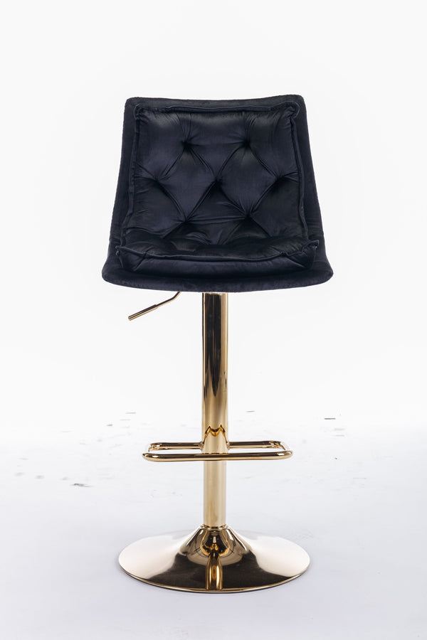 English Elm Set of 2 Velvet Swivel Bar Stools with Gold Legs, Chrome Footrest, Height Adjustable Modern Counter Chairs Black W124983609