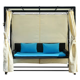 Hearth and Haven Outdoor Swing Bed with Adjustable Curtains, Blue