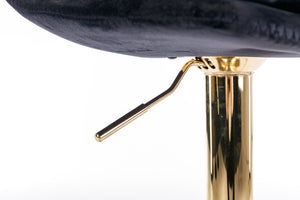 English Elm Set of 2 Velvet Swivel Bar Stools with Gold Legs, Chrome Footrest, Height Adjustable Modern Counter Chairs Black W124983609