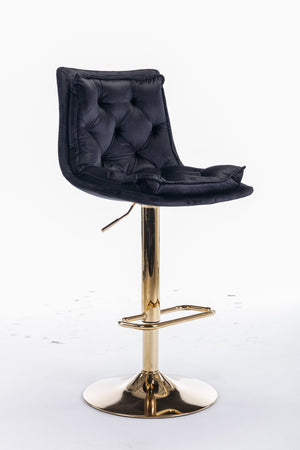 English Elm Set of 2 Velvet Swivel Bar Stools with Gold Legs, Chrome Footrest, Height Adjustable Modern Counter Chairs Black W124983609