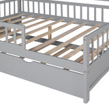 English Elm Wooden Full Size House Bed With Twin Size Trundle,Kids Bed With Shelf, Gray