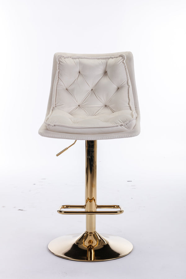 English Elm Set of 2 Velvet Swivel Bar Stools with Gold Legs, Chrome Footrest, Height Adjustable Modern Counter Chairs Cream W124983610