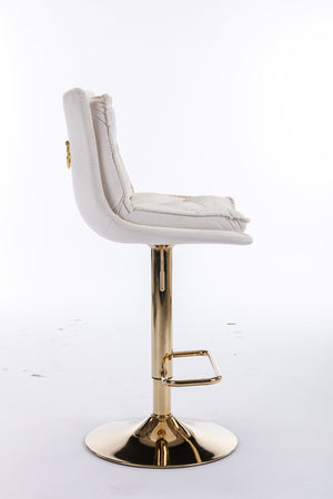 English Elm Set of 2 Velvet Swivel Bar Stools with Gold Legs, Chrome Footrest, Height Adjustable Modern Counter Chairs Cream W124983610