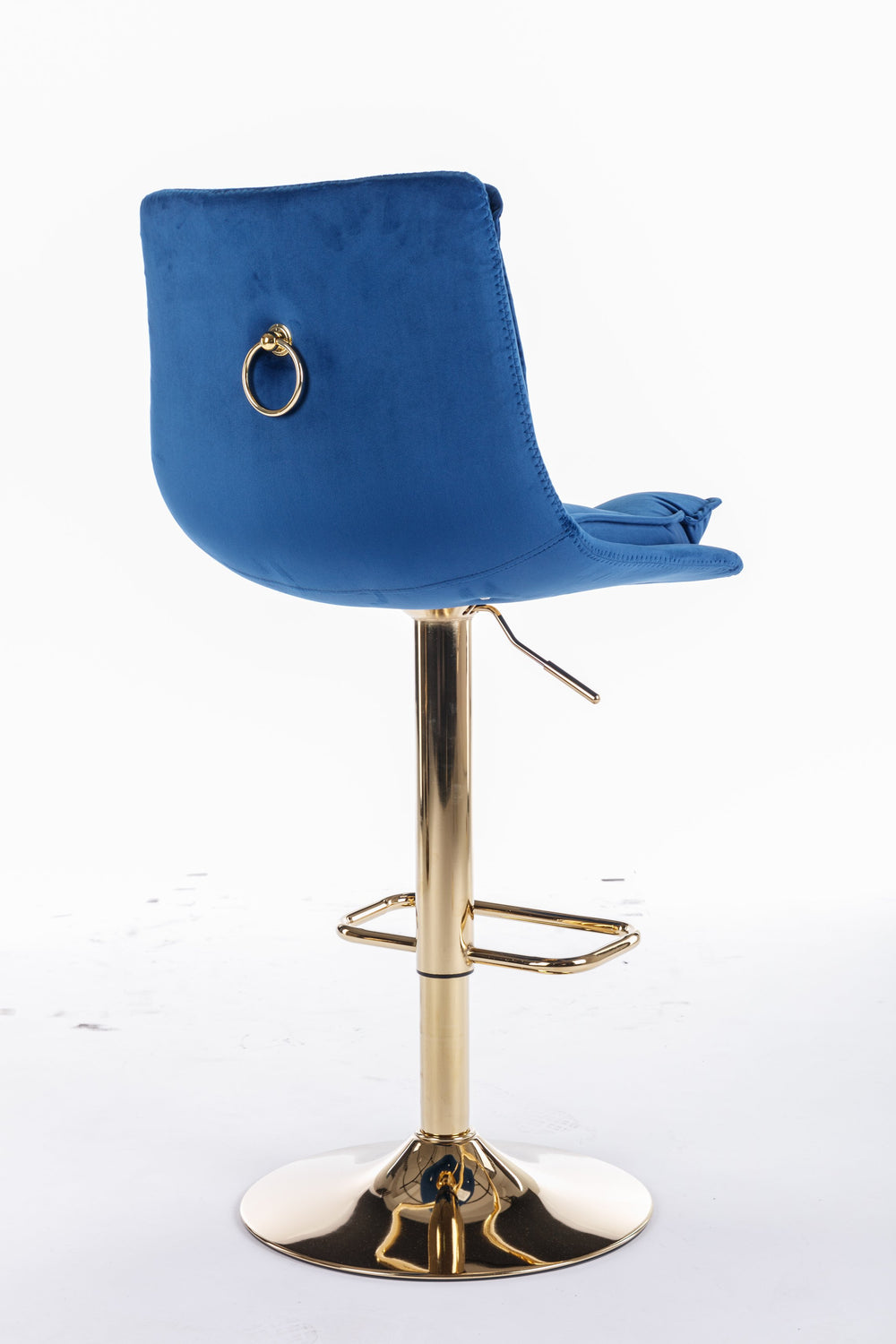 English Elm Set of 2 Velvet Swivel Bar Stools with Gold Legs, Chrome Footrest, Height Adjustable Modern Counter Chairs Blue W124983608