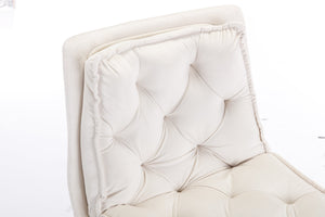 English Elm Set of 2 Velvet Swivel Bar Stools with Gold Legs, Chrome Footrest, Height Adjustable Modern Counter Chairs Cream W124983610