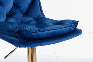 English Elm Set of 2 Velvet Swivel Bar Stools with Gold Legs, Chrome Footrest, Height Adjustable Modern Counter Chairs Blue W124983608