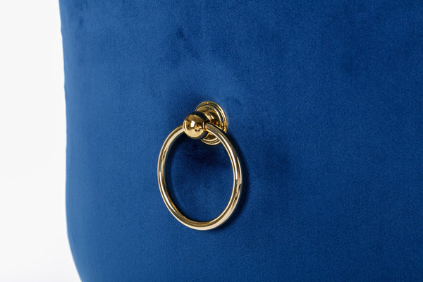 English Elm Set of 2 Velvet Swivel Bar Stools with Gold Legs, Chrome Footrest, Height Adjustable Modern Counter Chairs Blue W124983608