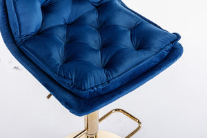 English Elm Set of 2 Velvet Swivel Bar Stools with Gold Legs, Chrome Footrest, Height Adjustable Modern Counter Chairs Blue W124983608