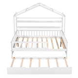 Hearth and Haven Wooden Full Size House Bed with Twin Size Trundle, Kids Bed with Shelf WF301683AAK