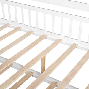 English Elm Wooden House Frame Twin Bed with Trundle and Shelf Pinewood Kids Bedroom N733S371268K