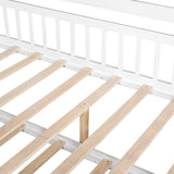 English Elm Wooden Full Size House Bed With Twin Size Trundle,Kids Bed With Shelf, White