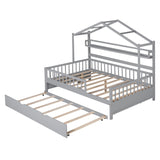 Hearth and Haven Wooden Full Size House Bed with Twin Size Trundle, Kids Bed with Shelf WF301683AAE