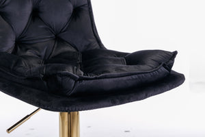 English Elm Set of 2 Velvet Swivel Bar Stools with Gold Legs, Chrome Footrest, Height Adjustable Modern Counter Chairs Black W124983609