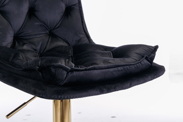 English Elm Set of 2 Velvet Swivel Bar Stools with Gold Legs, Chrome Footrest, Height Adjustable Modern Counter Chairs Black W124983609