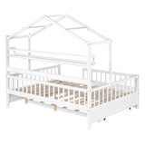 Hearth and Haven Wooden Full Size House Bed with Twin Size Trundle, Kids Bed with Shelf WF301683AAK