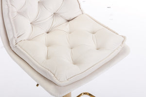 English Elm Set of 2 Velvet Swivel Bar Stools with Gold Legs, Chrome Footrest, Height Adjustable Modern Counter Chairs Cream W124983610