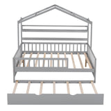 Hearth and Haven Wooden Full Size House Bed with Twin Size Trundle, Kids Bed with Shelf WF301683AAE