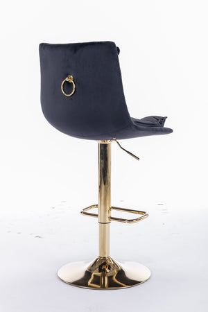 English Elm Set of 2 Velvet Swivel Bar Stools with Gold Legs, Chrome Footrest, Height Adjustable Modern Counter Chairs Black W124983609