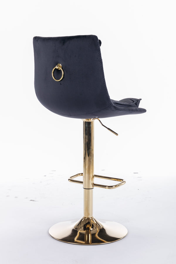 English Elm Set of 2 Velvet Swivel Bar Stools with Gold Legs, Chrome Footrest, Height Adjustable Modern Counter Chairs Black W124983609