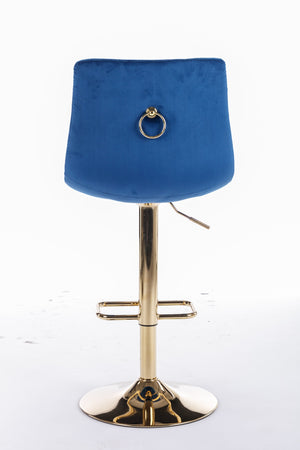 English Elm Set of 2 Velvet Swivel Bar Stools with Gold Legs, Chrome Footrest, Height Adjustable Modern Counter Chairs Blue W124983608