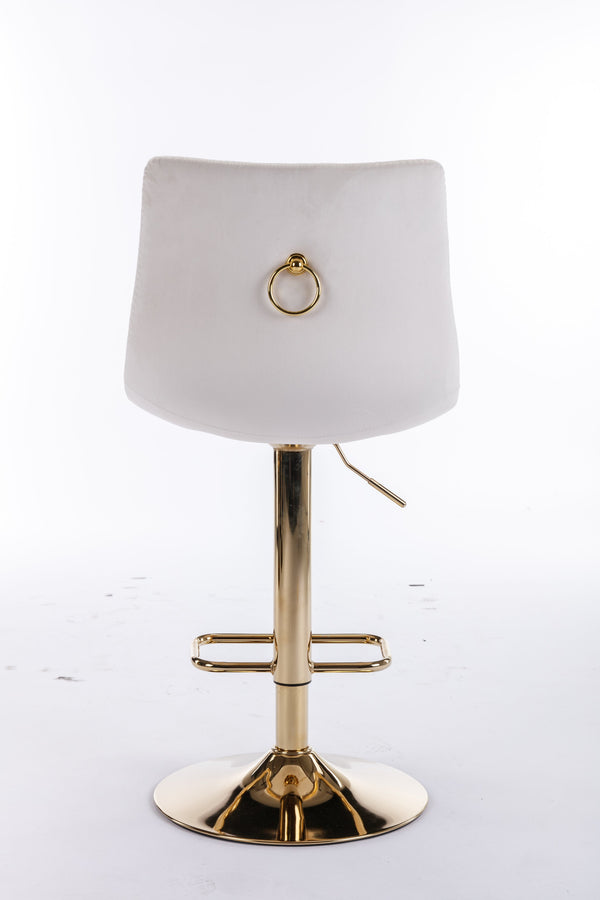 English Elm Set of 2 Velvet Swivel Bar Stools with Gold Legs, Chrome Footrest, Height Adjustable Modern Counter Chairs Cream W124983610