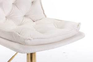 English Elm Set of 2 Velvet Swivel Bar Stools with Gold Legs, Chrome Footrest, Height Adjustable Modern Counter Chairs Cream W124983610