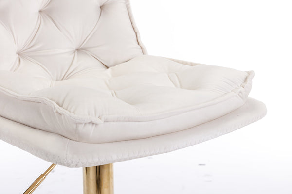 English Elm Set of 2 Velvet Swivel Bar Stools with Gold Legs, Chrome Footrest, Height Adjustable Modern Counter Chairs Cream W124983610