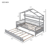 English Elm Wooden Twin Size House Bed With Trundle,Kids Bed With Shelf, Gray