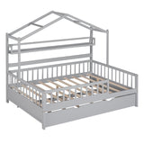 Hearth and Haven Wooden Full Size House Bed with Twin Size Trundle, Kids Bed with Shelf WF301683AAE