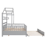 Hearth and Haven Wooden Full Size House Bed with Twin Size Trundle, Kids Bed with Shelf WF301683AAE