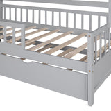 English Elm Wooden Twin Size House Bed With Trundle,Kids Bed With Shelf, Gray