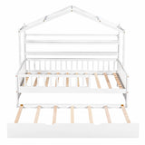 Hearth and Haven Wooden Twin Size House Bed with Trundle, Kids Bed with Shelf WF301682AAK