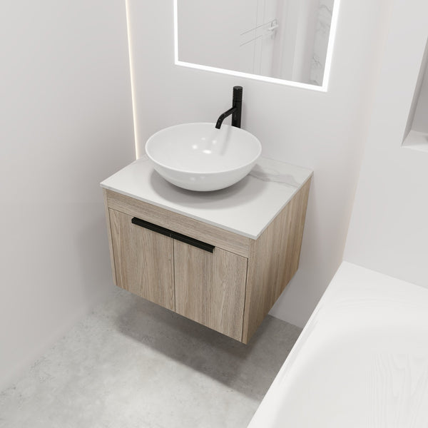 English Elm 24" Modern Wall-Mounted Bathroom Vanity Set With Ceramic Sink & Soft Close Doors For Stylish Storage W999S00015