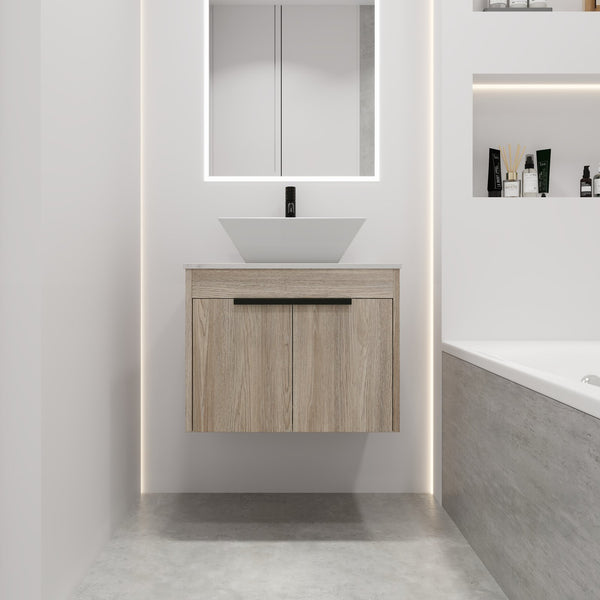 English Elm 24" Modern Floating Bathroom Vanity With Ceramic Sink, Soft-Close Doors & Ample Storage Solution W999S00017
