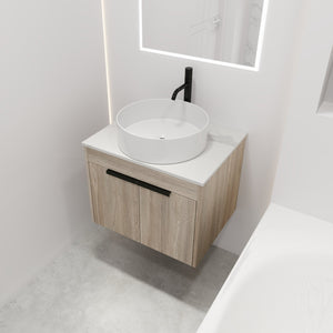 English Elm 24" Modern Wall-Mounted Bathroom Vanity Set With Ceramic Basin & Soft-Close Doors For Stylish Storage W999S00016