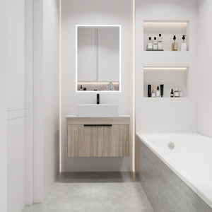 English Elm 30" Modern Wall-Mounted Bathroom Vanity Set With Soft-Close Doors & Ceramic Basin For Stylish Spaces W999S00023