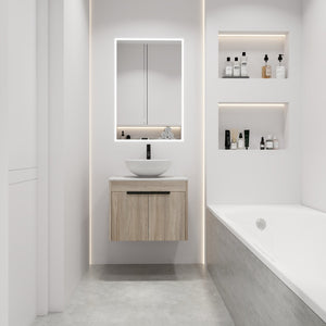 English Elm 24" Modern Wall-Mounted Bathroom Vanity Set With Ceramic Sink & Soft Close Doors For Stylish Storage W999S00015