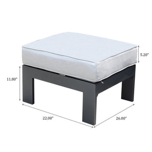 English Elm Patio Aluminum Ottoman with Removable Olefin Cushion, Powdered Pewter — Durable Modern 27x24x13" B01051501