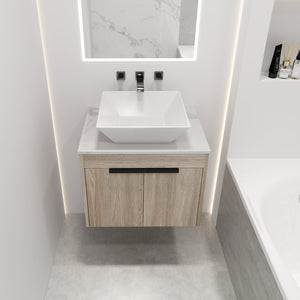 English Elm 24" Modern Floating Bathroom Vanity With Ceramic Sink, Soft-Close Doors & Ample Storage Solution W999S00017