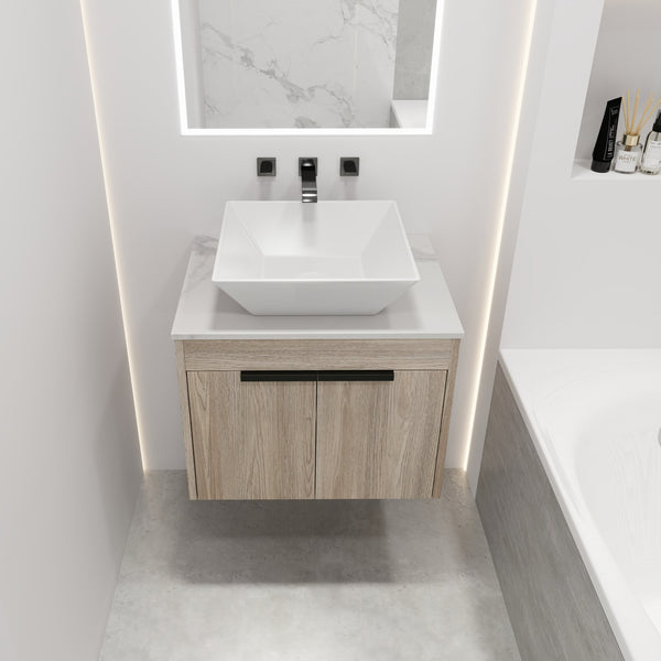 English Elm 24" Modern Floating Bathroom Vanity With Ceramic Sink, Soft-Close Doors & Ample Storage Solution W999S00017