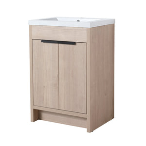 English Elm (KD-PACKING)24 Inch Freestanding Vanity with White Resin Sink, Soft-Close Doors, Adjustable Shelf, Durable Eco Plywood Finish W999S00073